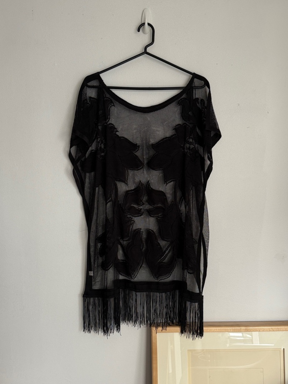 Black Sheer Fringe Swim Coverup